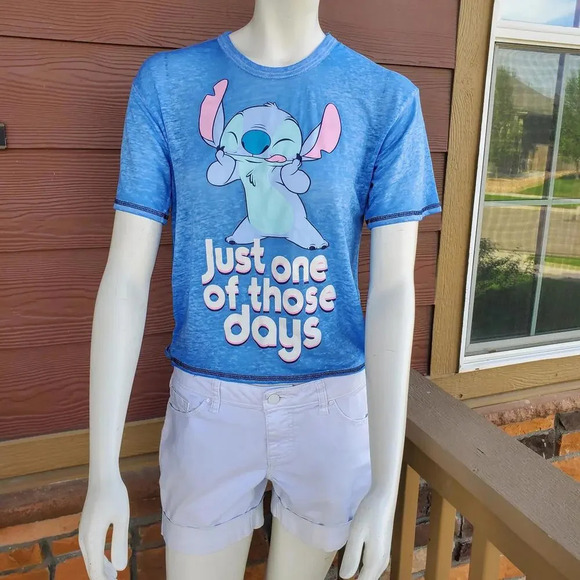 Disney Stitch Just One Of Those Days Tissue Thin Blue Graphic Tee T-Shirt XS - Picture 4 of 16